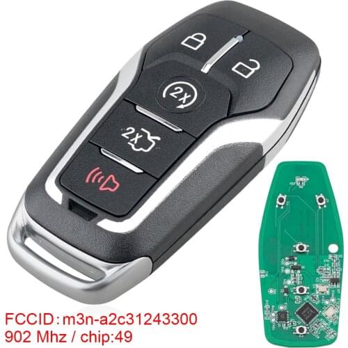 902MHz 5 Buttons Remote Smart Car Key Fob with ID49 Chip M3N-A2C31243300 Keyless Entry Transmitter for 2013-2020 Ford Lincoln