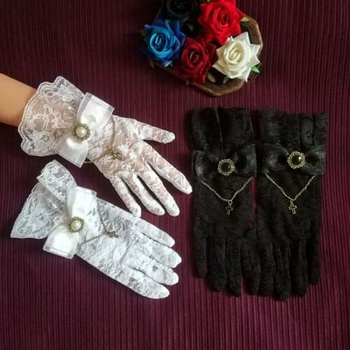 Lolita Accessories Lolita Lace Flower Gloves Gothic Dark Cross Bow Large Lace Sleeves