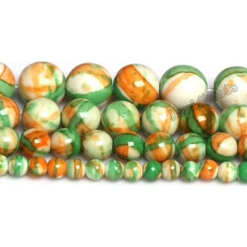 Free Shipping Natural White Orange Green Colorful rain stones Round Loose Beads 16" Strand 4 6 8 10MM Pick Size For Jewelry diy