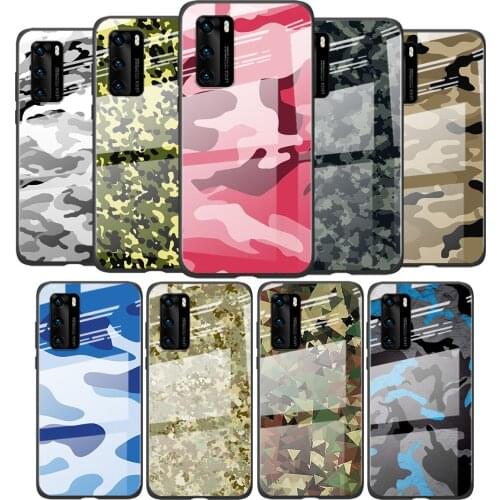 Tempered Glass Cover Camouflage Army For Huawei P40 P30 P20 P10 Pro Plus Lite 5G 2019 Shockproof Shell Phone Case