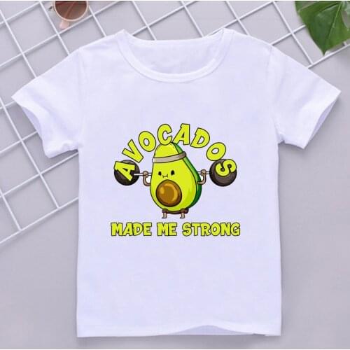 Avocado Made Me Strong Funny Printed Kids T Shirts 2021 Summer Girls Boys Clothes Short Sleeve Vegan Tee Tops