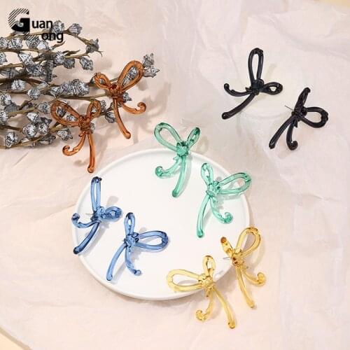 GuanLong Acrylic Handmade Vintage Dangle/Drop Earrings for Women Fashion Jewelry Long Earing Korean Resin Big Cute Earring Black