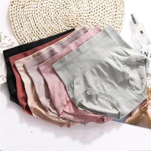 High Waist Cotton Sexy Panties Womens Solid Lace Briefs Breathable Female Underwear Ladies Slimming Underpants Knickers