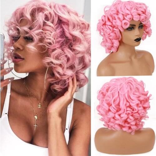 HOUYAN Short curly hair African kinky curly hair synthetic black pink brown gradient black fluffy natural heat-resistant daily b