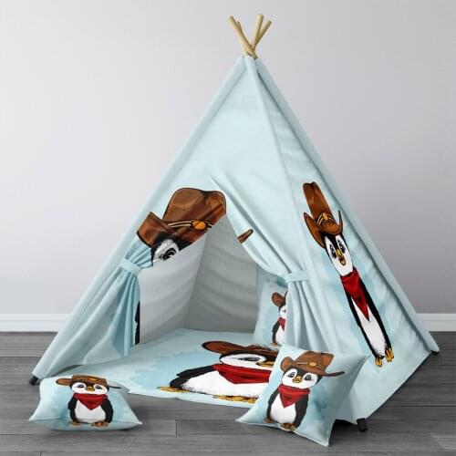 Play Tent for Kids Wigwam Portable Indoor Playground Tents Children Bedrooms Blue Western Penguin Model 320