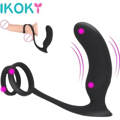 IKOKY Male Prostate Massage Vibrator Anal Plug Sex Toy For Men Penis Delay Ejaculation Ring G Spot Stimulator Butt Plug 9 Speed