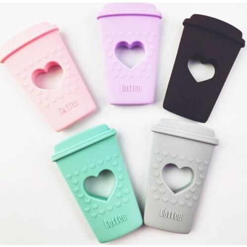 Coffee Cup Silicone Teether Baby Teether For Teeth BPA Free Silicone Pendant For Pacifier Chain Chewing Necklace Accessories