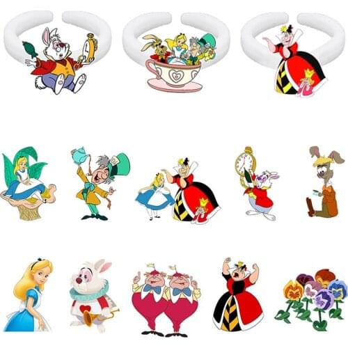 Disney Alice Animation Pattern Ring Personalized Creative Design Cartoon Ring Epoxy Resin Acrylic Childrens Accessories
