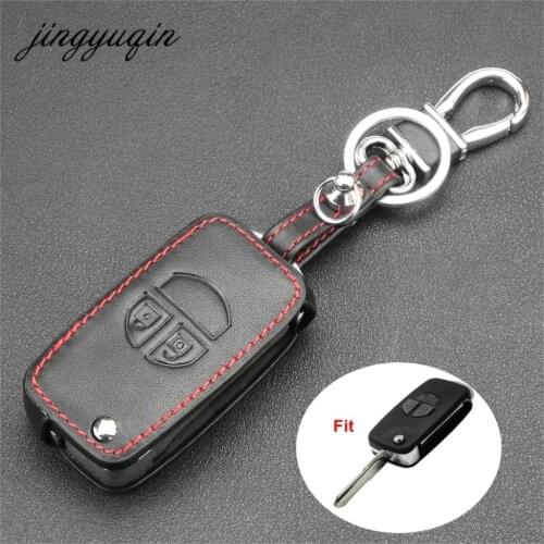 Jingyuqin Leather Cover For Suzuki Swift Grage Vitara Alto Remote 2 Buttons Modified Flip Car Key Case Upgrade Protection Holder