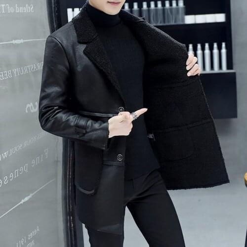 4XL Jacket Faux Leather Men Mid-length Leather Coat Autumn Winter Fleece-lined Thickened Fur Blouson Moto Homme Mens Fur Coat