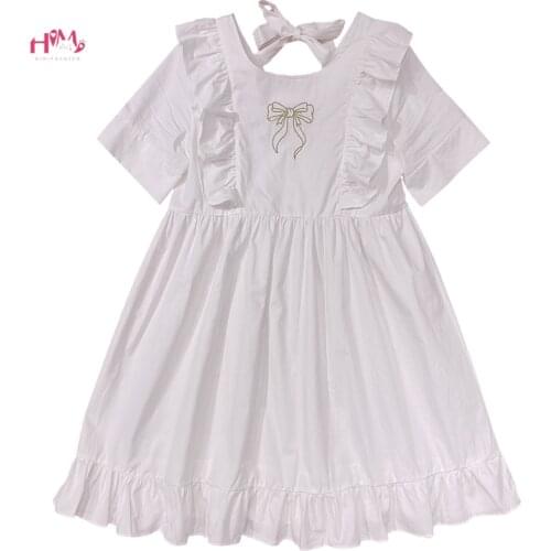 Summer Cute Lolita Vintage Dress Girls White Japan Kawaii Casual Bandage Embroidery Ruffle Short Sleeve Princess Party Dresses