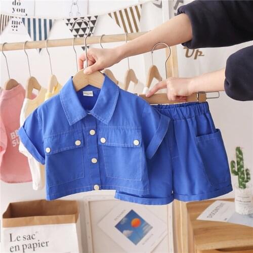 Summer Boys' Short-Sleeved Suits, New Girls' Gummer Work Clothes, Two-Piece Suits, Small And Medium-Sized Children Are Handsome