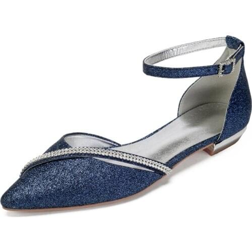 MarHermoso Womens Glitter Satin Ankle Strap Pointed Toe Rhinestones Evening Shoes Comfort Wedding Bridal Shoes