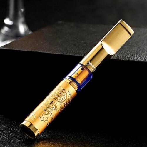 Handheld Reusable Cigarette Holder Washable Metal Mouthpiece Double Filtration Filter Cigarette Holder Carved Dragon Flower Pipe