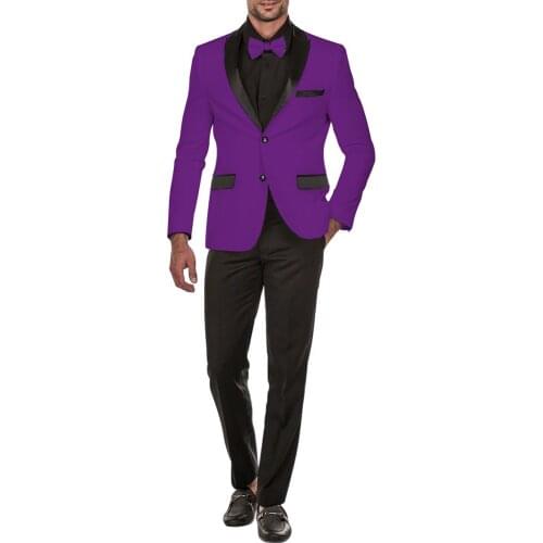 Custom Made Men Suits Purple and Black Groom Tuxedos Peak Lapel Groomsmen 2 Pieces Wedding Best Man ( Jacket+Pants+Tie ) C995