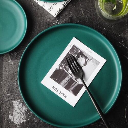MUZITY Ceramic Dinner Plate Round Porcelain Pizza Dish 6/8/10 inch Salad or Dessert Green Plates