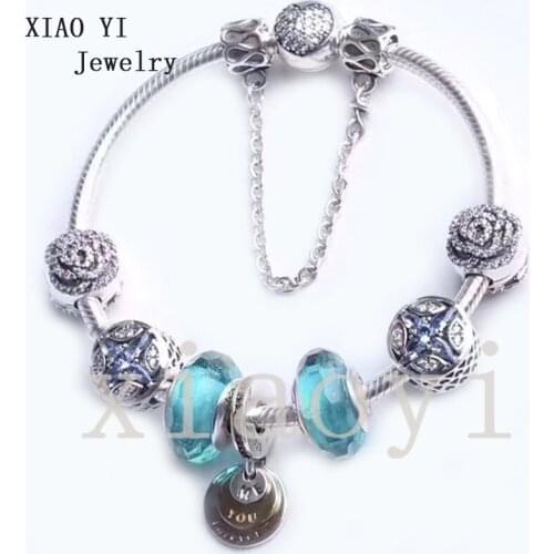XIAOYI 2020 new 100% S925 Blue star zircon DIY jewelry snake chain beads suitable for girls wedding party bracelet female