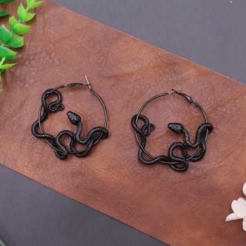 2021 New Punk Antique Animal Black Silver Gold Snake Hoop Earrings Crazy Twining Personality Statement Party Jewelry