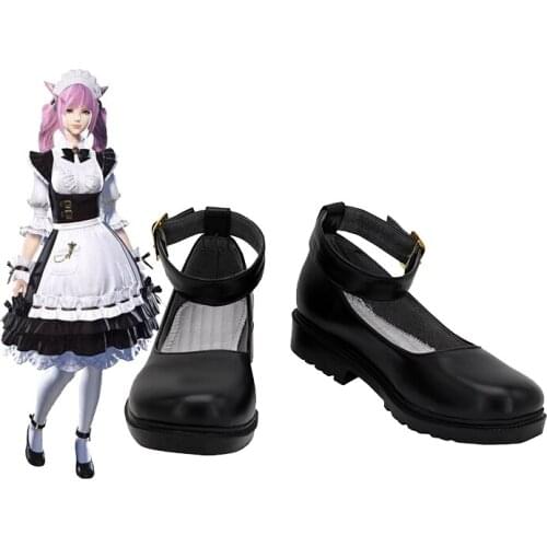 Final Fantasy Cosplay Maid Shoes Boots Black Women Cosplay Prop Shoes Halloween