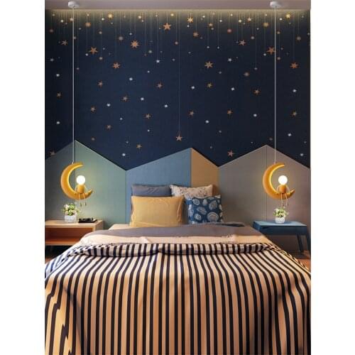 Warm bedroom bedside pendant lights Nordic childrens room lamp resin moon puppet hanging hanging lights color lamp fixtures