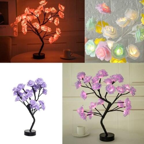 Durable LED Table Lamp Lights Rose Flower Tree USB Night Lights Simulation Rose Flower With Branch Lights Home Decoration Hot