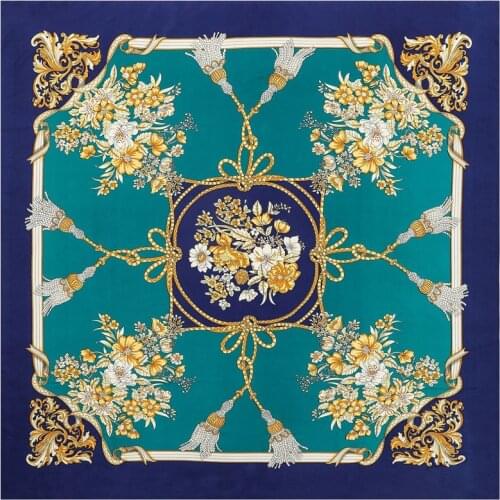 130cm Rope Flower Scarf For Ladies Luxury Brand Silk Scarf 2021 Big Square Scarf Women Neckerchief Twill Sunscreen Shawl