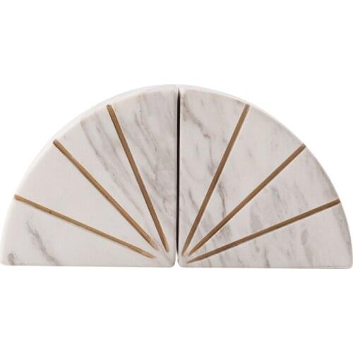 Modern Simple Room Office Study Decoration Natural Marble Bookcase Book Shelf Fan Shaped Bookends