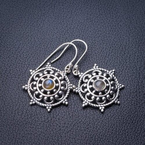 StarGems Natural Labradorite Handmade 925 Sterling Silver Earrings 1.5" E0968