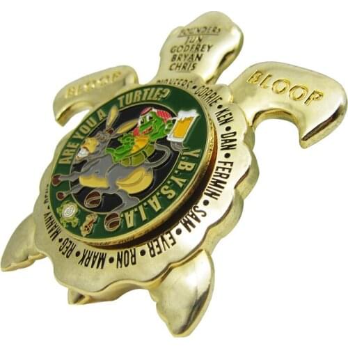Custom Zinc Alloy Souvenir Gold Turtle Enamel Challenge Coin