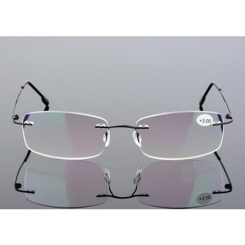 Superelastic Foldable Reading Glasses For Elder Rimless Ultra-light Memory Alloy Frameless Eyeglasses Rectangular Eyewear