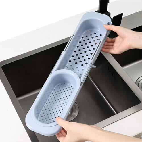 Telescopic Sink Rack Shelf Adjustable Removable Filter Basket Cutlery Food Drain Rack Kitchen Organizer Kitchen Supplies