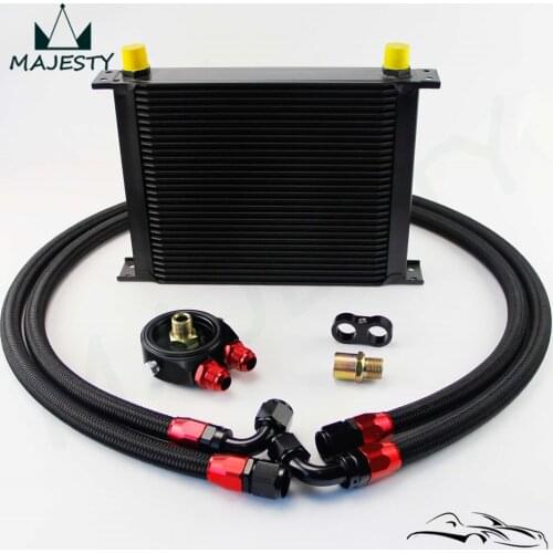 30 ROW AN-10AN UNIVERSAL ENGINE TRANSMISSION OIL COOLER BLACK+ FILTER KIT black british type