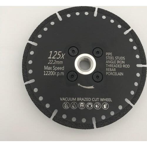 Vacuum Brazed Cut Wheel 5 inch (125 mm) for Pipe Steel Studs Angle Iron Threaded Rod Rebar Porcelain Shank M14 or 5/8-11