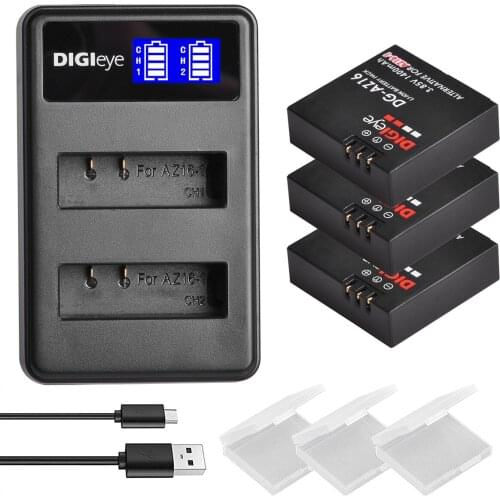 AZ16-1 AZ16-2 Battery& LCD Charger for Xiaomi Yi, Yi 4k, Yi 4k+, Yi Lite, Yi 360 VR Action Camera