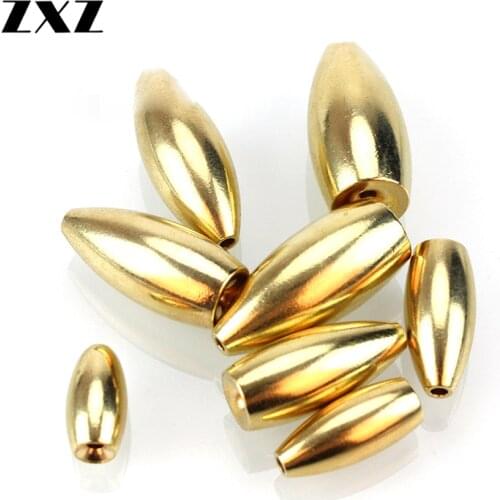 100Pcs Fishing Tungsten Sinkers 3.5g/5g/7g/14g/17g Bullet Shape Thread Gold Copper Brass Weight Tackle Sinking lure Accessories