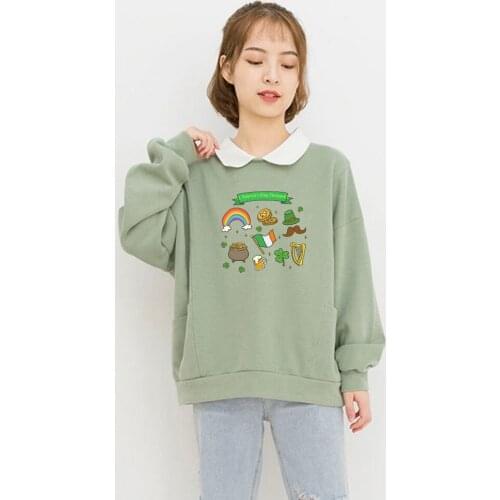 Cute Sweatshirt Clothes Kawaii Harajuku Kawaii Korean Streetwear Cotton Hoodies Women St. Patricks Day Fashion Tops Moletom