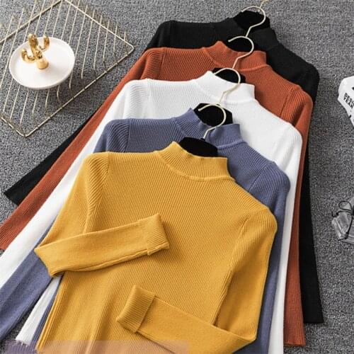 Trendy New Pop Autumn Winter Womens Sweaters Turtleneck Knitting Bottoming Warm Tops Korean Style Solid Minimalist SW021