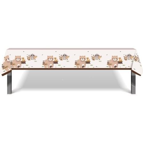 130*220cm Woodland Animals Tablecloth Cartoon Bear Animals Disposable Tablecover Party Decorations Happy Birthday Party Favors