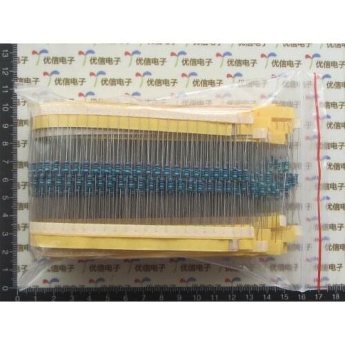 Free Shipping 1250pcs/lot 1/4W 1R-1M DIP Colored ring 1/4W Resistor kit 1R-1M 25value*50pc 1% Metal Film Resistor pack