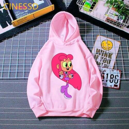 Cute Pink Cap Hoodie For Girls Teen Titans Go Cartoon Print Sweatshirt Kids Clothes Harajuku Kawaii Children Clothing Tracksuit