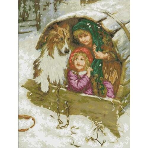 Children play with shepherd counted 11CT 14CT 18CT DIY Cross Stitch Sets wholesale Cross-stitch Kits Embroidery Needlework