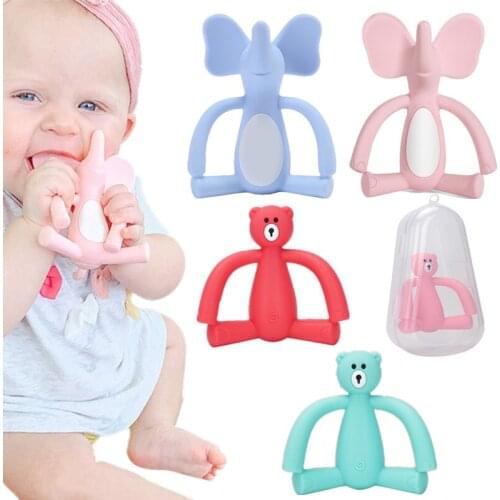 BPA Free Cartoon 3D Bear Elephant Baby Silicone Teether Newborn Teething Toy Infant Chewable Teething Molar Bar Nursing Teether