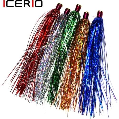 ICERIO 6PCS Brass Slide Tube Streamer Holographic Tinsel Flasher Teaser Trout Fishing Fly Lures Tackle