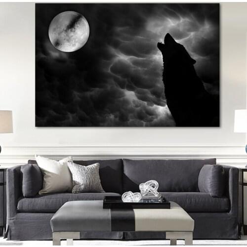 Canvas Art Prints And Prints America Grey Wolf Wild Moon Wolf Animal Face Portrait Nature Photo Erase Wall Art Picture Home Deco