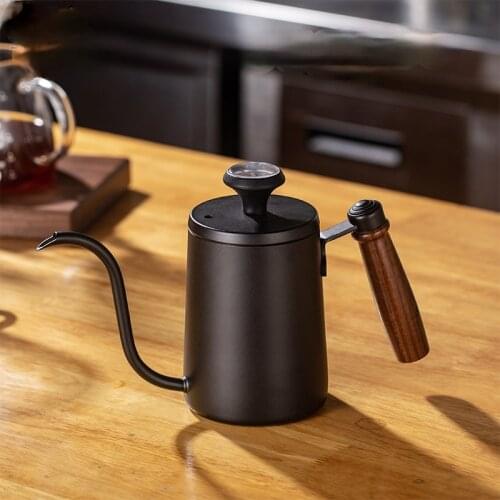 600ml wooden handle hand wash coffee pot 304 stainless steel long mouth small mouth pot hanging ear household pot coffee
