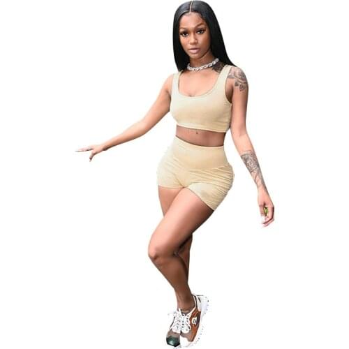 Shorts Sets 2021 European and American Hot Selling Womens Solid Color Fashion Casual Short Sleeve Shorts Sports Two-Piece Suit