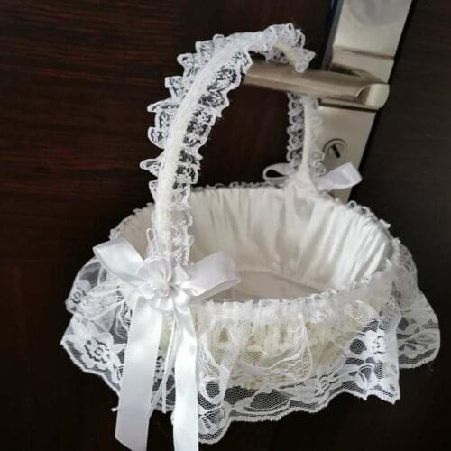 24*22.5cm/1pcs,Silk Rattan Flower Girl Basket,Weaving Lace bow basket for Wedding Party home Decoration accessories,gift box