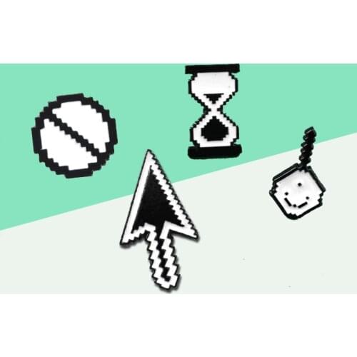 Creative Brooch Pixel Sawtooth Hourglass Bowling Arrowhead Pot Shovel Computer Toolbar Mouse Denim Collar Coat Body Jewelry