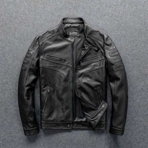 Vegetable Tanned Sheep Skin Leather Jacket Mens Slim Stand-up Collar Leather Jacket Motorcycle Suit A Must-have For Rider