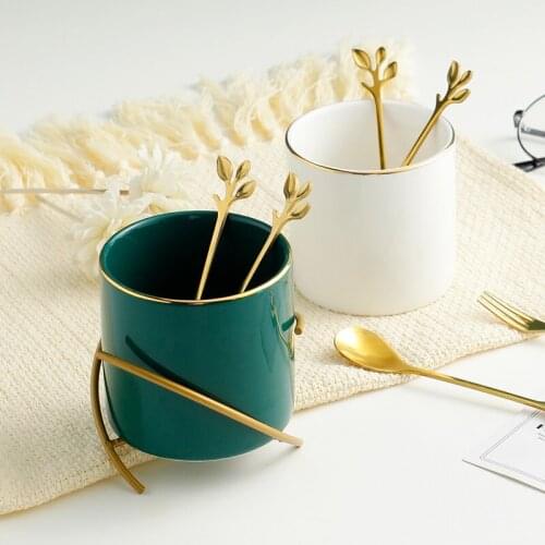 6Pcs Cake Dessert Forks Stainless Steel Coffee Spoon and Fork Set with Holder for Fruit Snack Dinnerware Party Bento Accessory